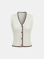 Contrast Trim Knit Vest & Wide-Leg Pants Set