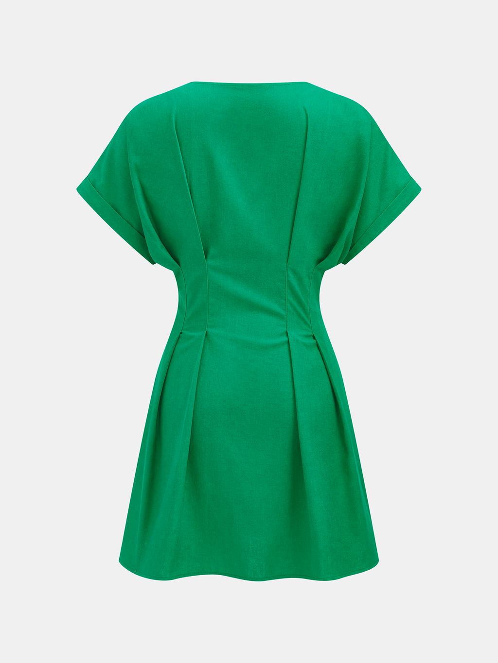 Cotton-Linen Pleated Button-Front  Mini Dress
