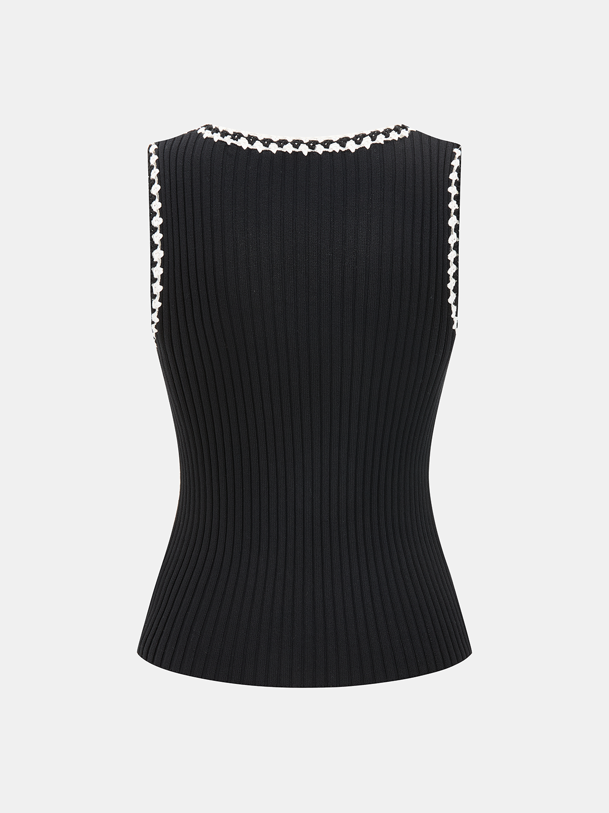 Crocheted Contrast Trim Ribbed Knit Tank Top