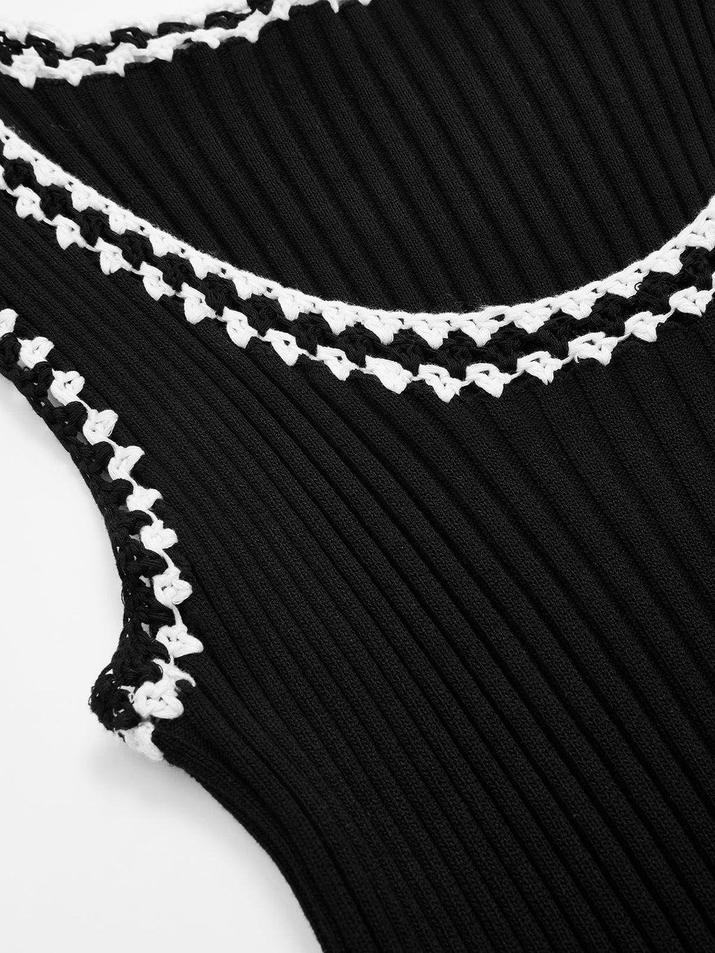 Crocheted Contrast Trim Ribbed Knit Tank Top