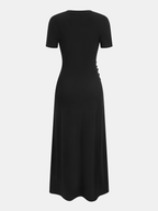 Short-Sleeve Ruched Side Button Detail Dress