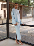 Side-Slit Ribbed Knit Top & Midi Skirt Set