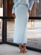 Side-Slit Ribbed Knit Top & Midi Skirt Set