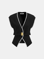 Contrast Trim Sleeveless Knit Vest