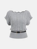 Scalloped Neck Belted Knit Top