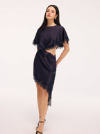 Lace Trim Satin Cut-Out Capelet Mini Dress