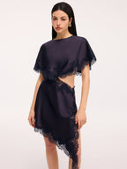 Lace Trim Satin Cut-Out Capelet Mini Dress
