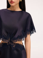 Lace Trim Satin Cut-Out Capelet Mini Dress