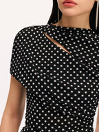 Polka Dot Cut-Out Ruched Short-Sleeve Blouse