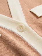 Collared Contrast Trim Button-Front Knit Top