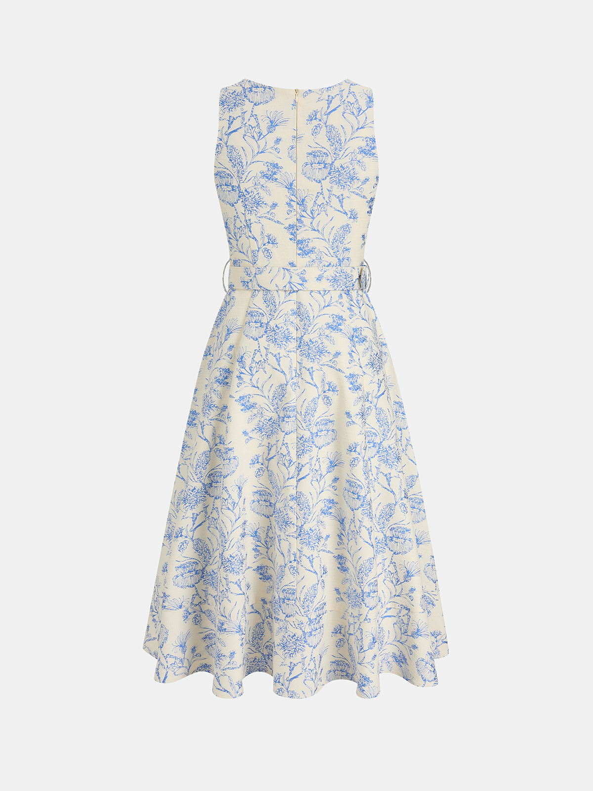 Sleeveless Floral Belted Asymmetrical Dress