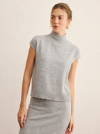 Mock Neck Knit Top & Midi Skirt Set without Belt