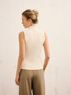 Metal Detail Ribbed Knit Mock Neck Tank Top