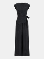 Striped Tie Waist Wide Leg Jumpsuit