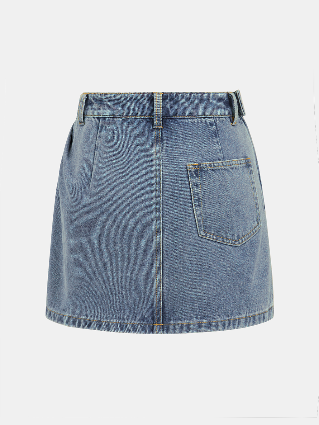 Asymmetric Pleated Denim Mini Skirt