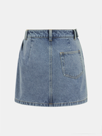 Asymmetric Pleated Denim Mini Skirt