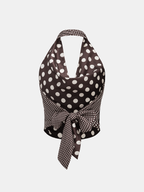 Polka Dot Backless Halter Satin Top
