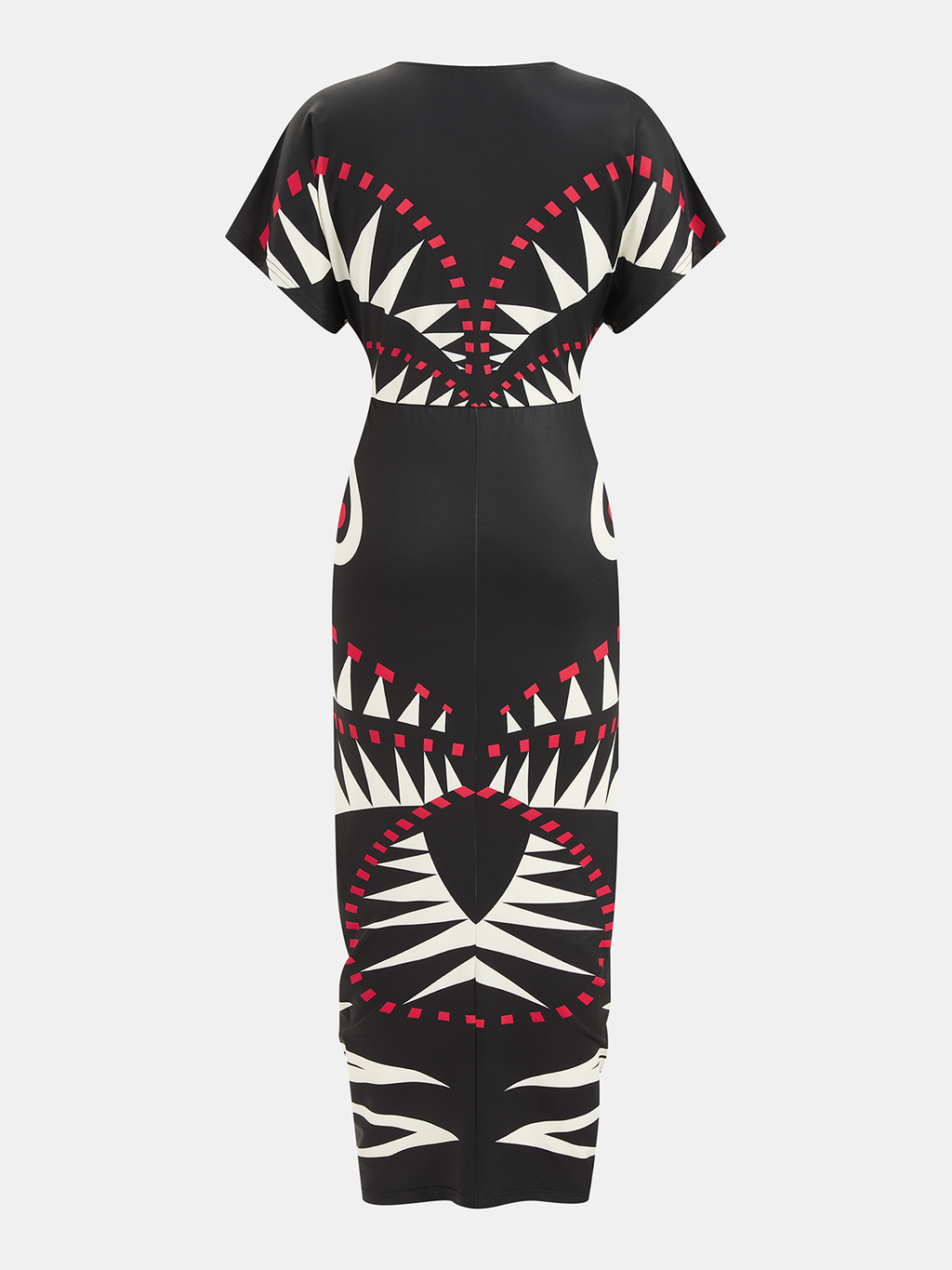 Geometric Print Deep V-Neck Midi Dress