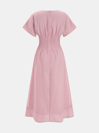 Short Sleeve Smocked Waist Midi Dress