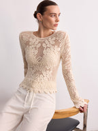 Crochet Lace Long Sleeve Knit Top