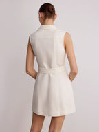 Blazer Collar Sleeveless Belted Linen Mini Dress
