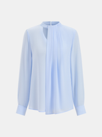 Keyhole Neck Pleated Long Sleeve Blouse
