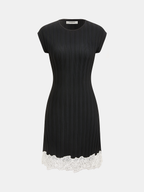 Sleeveless Ribbed Lace Hem Knit Dress