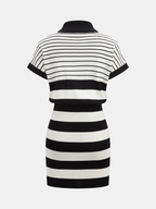 Striped Polo Short Sleeve Bodycon Sweater Dress