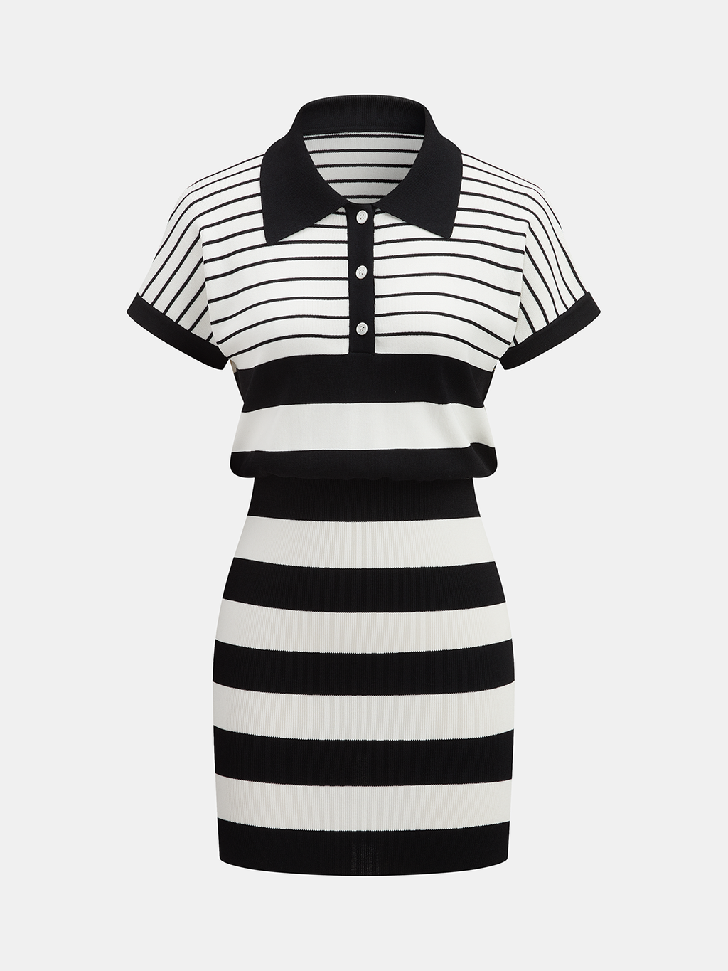 Striped Polo Short Sleeve Bodycon Sweater Dress