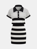 Striped Polo Short Sleeve Bodycon Sweater Dress