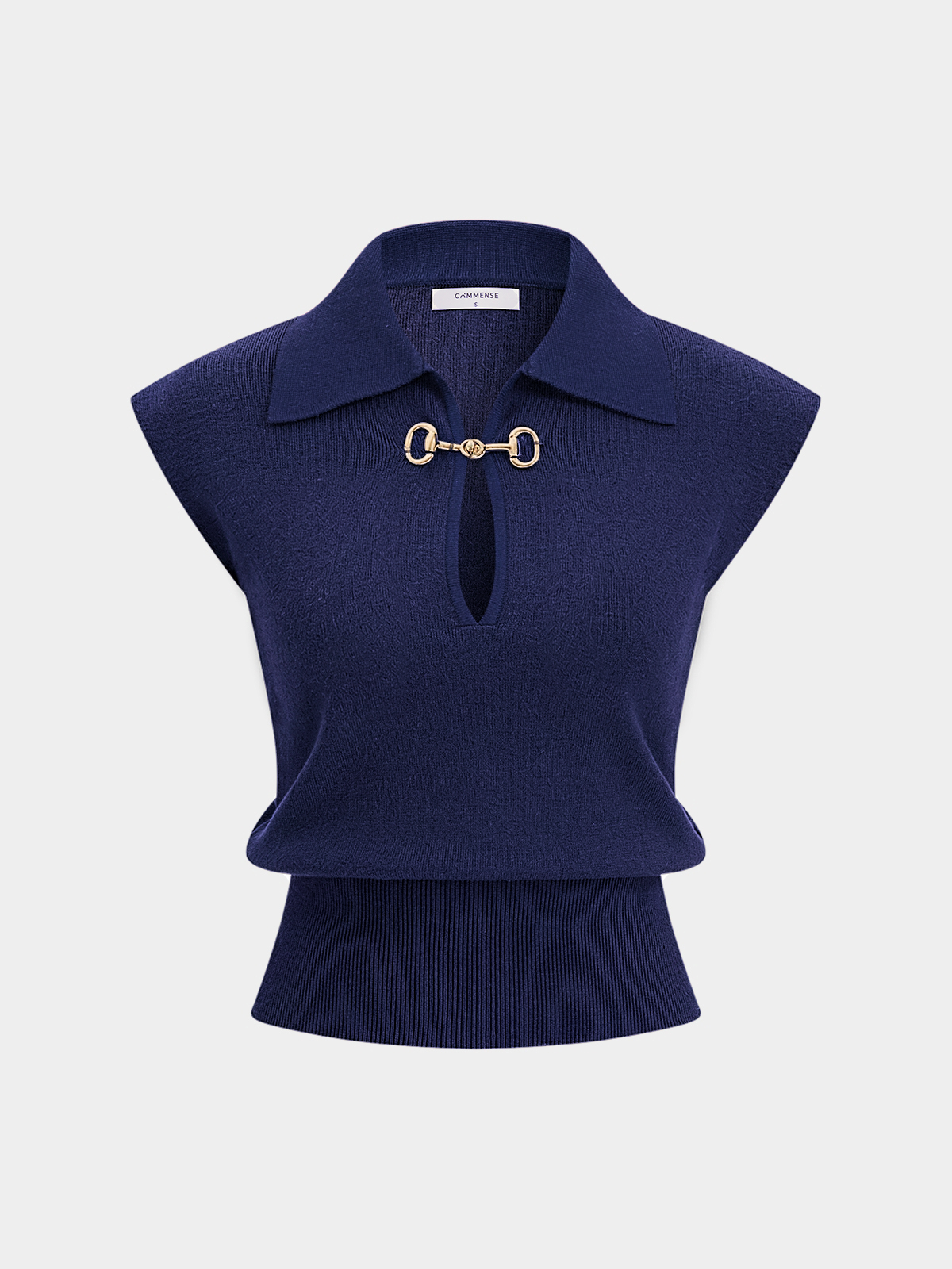 Contrast Collar Horsebit Knit Sleeveless Top
