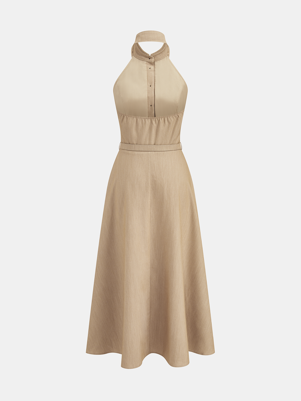 Collared Halter Backless Belted Maxi Dress