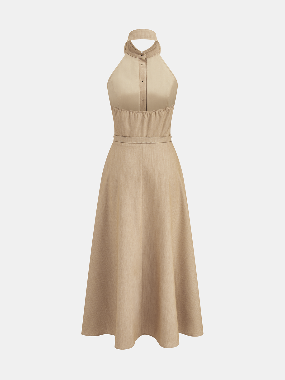 Collared Halter Backless Belted Maxi Dress