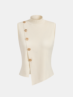 Asymmetric Button Sleeveless Knit Top