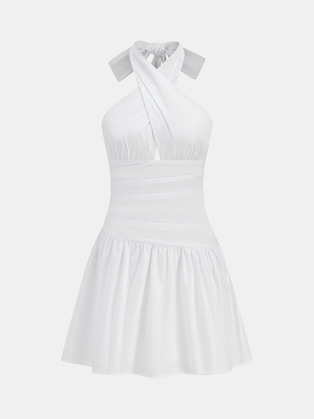 Cotton Halter Ruched Mini Dress