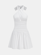 Cotton Halter Ruched Mini Dress
