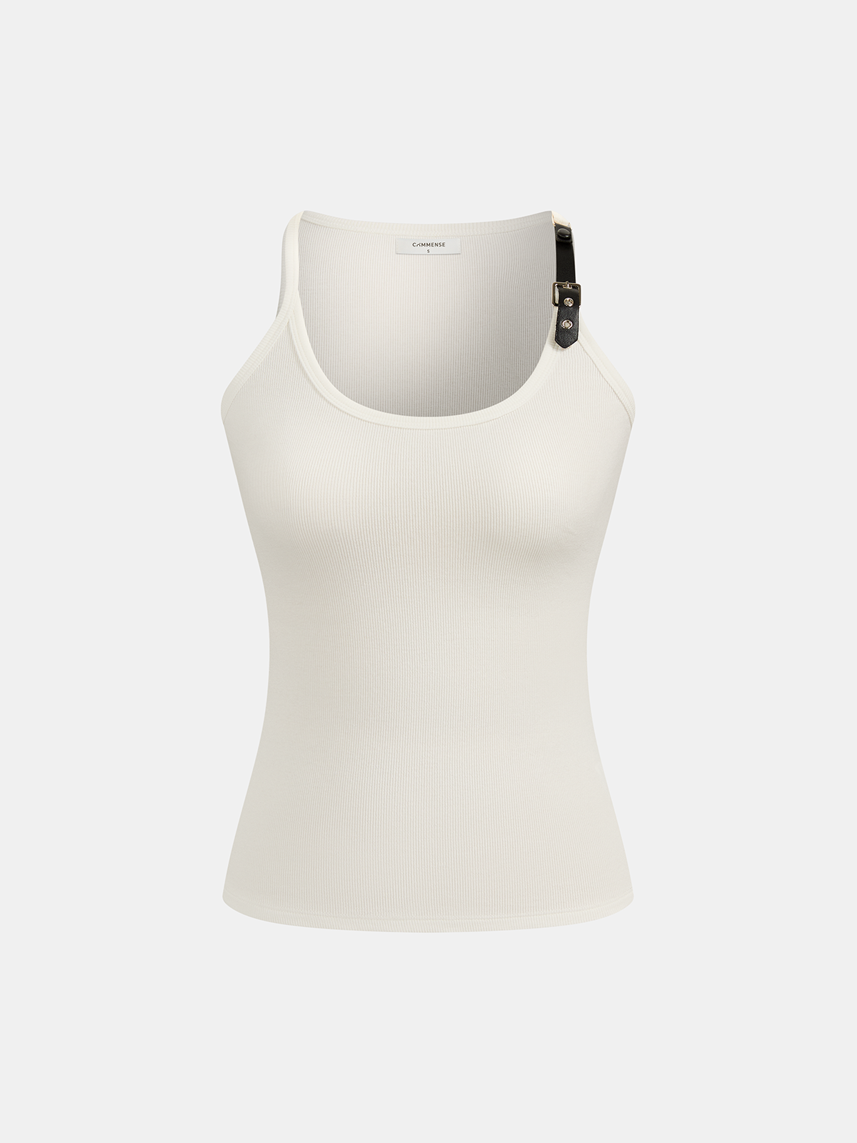 Ribbed Stretchy Faux Leather Buckle Vintage Tank Top