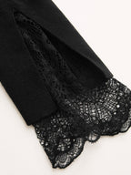 Mock Neck Lace Cuff Knit Top