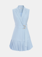 Belted Pleated Sleeveless Blazer Mini Dress