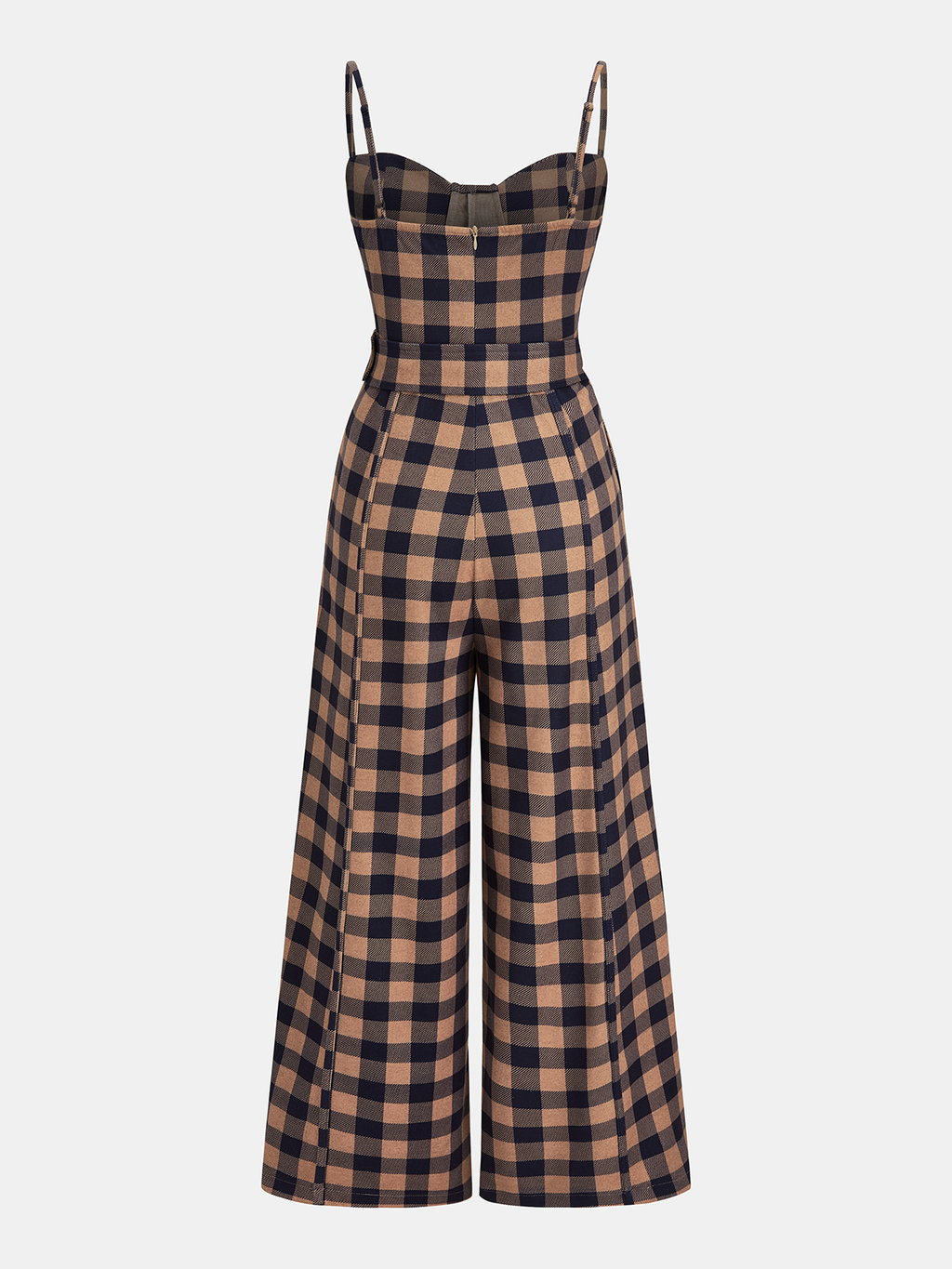 Plaid Belted Wide-Leg Cami Jumpsuit