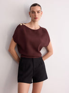Metal Detail Batwing Sleeve Oversized Knit Top