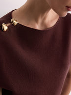 Metal Detail Batwing Sleeve Oversized Knit Top