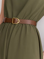 Sleeveless Mock Neck Belted Maxi Dress