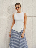 Ribbed Sleeveless Buttoned Asymmetric Top
