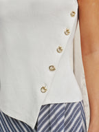 Ribbed Sleeveless Buttoned Asymmetric Top