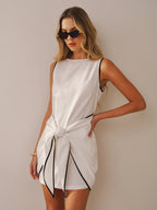 Sleeveless Cotton-Linen Knot-Waist Mini Dress