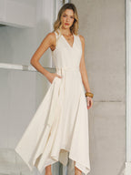 Pocket Detail Sleeveless Belted Maxi Dress