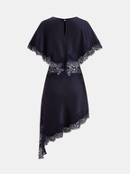Lace Trim Satin Cut-Out Capelet Mini Dress