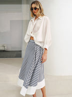 Pocket Detail Striped Midi Skirt