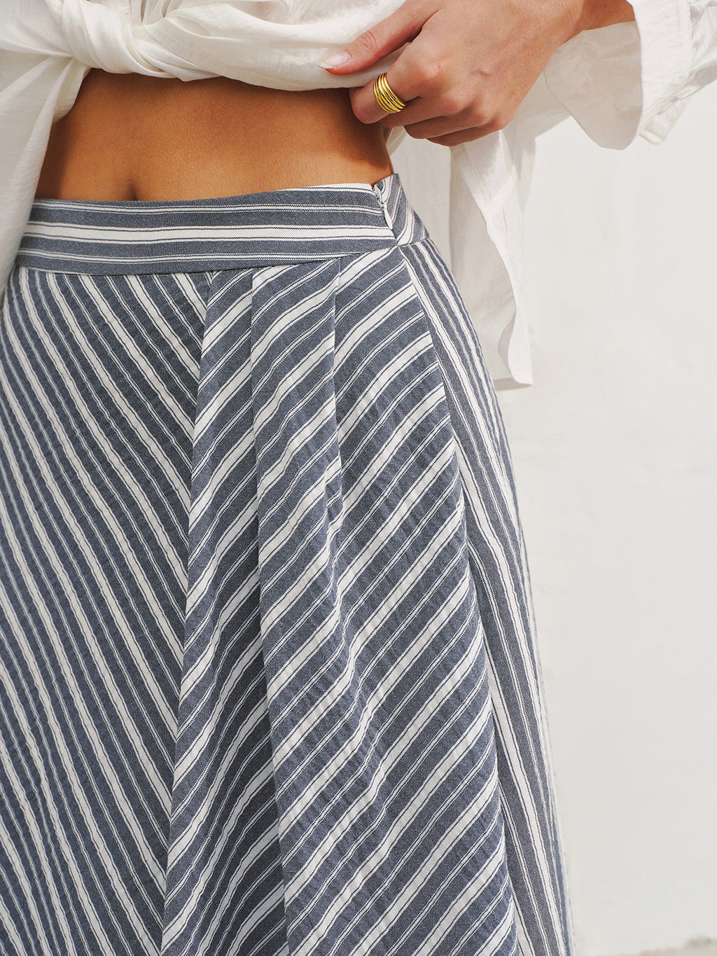 Pocket Detail Striped Midi Skirt